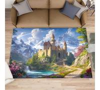 Alfombra de castillo de montaña nevada, grande, 160 x 230 cm, alfombra medieval para dormitorio, alfombra de piso de cuento de hadas de fantasía, no se desprende, para guardería, oficina, sala de
