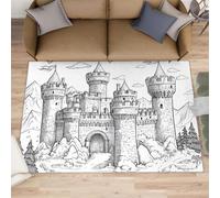 Alfombra de castillo para sala de estar, 160 x 200 cm, alfombra de suelo de castillo medieval, ilustración de líneas, alfombras de dormitorio, suaves y antideslizantes, para guardería, oficina