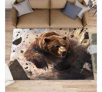 Alfombra de caza con diseño de oso marrón para sala de estar, 140 x 200 cm, alfombra de impacto de roca de pelo corto, alfombras antideslizantes de animales salvajes, fácil cuidado para dormitorio de