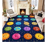 Alfombra de ciencia ficción espacial de 140 x 200 cm, alfombra de franela suave, antideslizante, para sala de estar, entrada, diseño de planeta del universo de dibujos animados, lavable, para