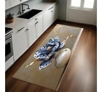 Alfombra de Cocina 60 x 180 cm Flores Azules y Blancas en un jarrón Antideslizante y Lavable, Camino Multiusos Resistente al Desgaste, Antimanchas, Ideal para Bajo Fregadero y Fogones