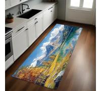 Alfombra de Cocina 60 x 180 cm Paisaje de montaña Nevada y río Antideslizante y Lavable, Camino Multiusos Resistente al Desgaste, Antimanchas, Ideal para Bajo Fregadero y Fogones