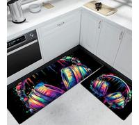 Alfombra de Cocina Antideslizante, Durable Anti-Fatiga, Corredor de Pasillo Moderno Ilustración Lavable, Set de Alfombras de Cocina Pintura Auriculares para Puerta, 43x75cm+43x150cm