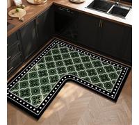 Alfombra de cocina antideslizante en forma de L, lavable, impermeable, antifatiga para pasillo, lavandería, oficina, entrada, alfombra larga de barro de diatomeas (verde clásico, 120 x 120 x 45 cm)