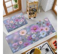 Alfombra De Cocina Antideslizante Lavable Alfombra De Cocina Cosmos Minimalista Natural Estética Vegetal Absorbentes Fácil De Limpiar Para Pasillo Comedor Lavadero, Azul Grisáceo, 50X80+50X150Cm