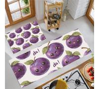 Alfombra De Cocina Antideslizante Lavable Alfombra De Cocina Frutas Lindas Letras Plantas De Dibujos Animados Absorbentes Fácil De Limpiar Para Pasillo Comedor Lavadero, Morado, 43X75+43X150Cm
