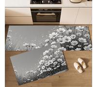 Alfombra De Cocina Antideslizante Lavable Alfombra De Cocina Margaritas Dibujadas A Mano Ilustración Botánica Absorbentes Fácil De Limpiar Para Pasillo Comedor Lavadero, Gris Carbón, 43X75+43X150Cm