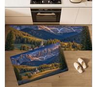 Alfombra de Cocina Antideslizante Paisaje Realista Juego de 2 Alfombrillas Campos Alpinos Absorbentes de Aceite y Agua Alfombras Pasillo Lavable para Lavadero, Fregadero, 50x80cm+50x150cm, Verde
