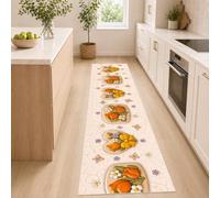 Alfombra de cocina con tulipanes y flores sobre fondo claro | Antideslizante, impermeable, fácil de limpiar, diseño italiano, resistente a las manchas