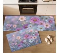Alfombra De Cocina De 2 Piezas Antideslizante Lavable,Escena De Jardín De Ensueño Alfombra De Cocina,Cosmos Rosa Juegos De Tapetes De Cocinas Para Pasillo, Comedor, 50×80Cm+50×120Cm,Rubor En Polvo