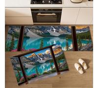 Alfombra de Cocina de 2 Piezas Antideslizante vable Tapetes de Cocina Montañas gos Cubiertos Nieve Alfombras de Corredor Vista Al go Desde Ventana para Pasillo, vandería y Entrada, 43x75cm+43x120cm