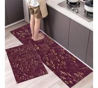 Alfombra de Cocina de Antideslizante Lavable, Tapetes de Cocina Elegantes Flores Silvestres Alfombras de Corredor Ramas Hojas Plantas Resistente para Pasillo, Lavandería y Entrada, 40x60cm+40x120cm
