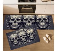 Alfombra de Cocina Escultura 3D Minimalista 2 Piezas 40x60cm+40x120cm | Alfombrillas de Cocina Flor Calavera, Tapetes Antideslizante, Lavable, Resistente a las Manchas para Pasillo, Comedor y Entrada