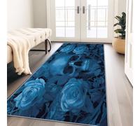Alfombra de cocina genérica suave 80 x 180 cm fantasía esqueleto gótico flores rosas alfombra de pelo corto lavable antideslizante para pasillo salón dormitorio cocina balcón entrada interior