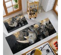 Alfombra de Cocina Mapa De África, Set de 2 Tapete de Cocina Grieta De Mármol De Rinoceronte Lavables Absorbebles Antideslizantes Alfombra para Pasillo, Comedor y Entrada, 40x60cm+40x120cm, Gris