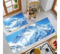 Alfombra de Cocina Monte Everest 2 Piezas,Juego de Alfombrillas Montañas Majestuosas Antideslizantes Lavables, Alfombrilla Resistente al Agua para Pasillo, Comedor 40x60cm+40x120cm Azul Cielo