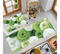 Alfombra De Cocina Pintura Óleo Geométrica Abstracta 2 Piezas, Círculo Pintado A Mano Alfombrillas De Cocina Lavables Para Suelo, Verde Suaves Alfombrillas Antideslizantes Para Lavadero Pasillo