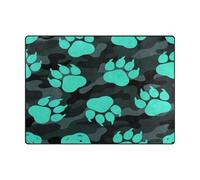 Alfombra de comedor de 4 x 5 pies, estética, para sala de estar, habitación de niños, decoración del hogar (4 x 5 pies, natural), huella de animal, oso, turquesa, camuflaje negro