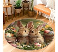 Alfombra de conejos, diseño festivo de huevos de Pascua, flores, pascua, pastel, antideslizante, para interiores, tapete redondo que no se desprende, para baño, mesita de noche, entrada, puerta
