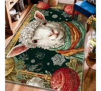 Alfombra de cordero, adornos de Navidad fantasiosos copos de nieve, color verde, parte trasera antideslizante, alfombras con patrón para interiores, alfombras que no se desprenden para sala de estar