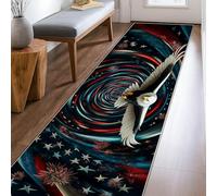Alfombra de corredor de águila, patriótica y moderna, con diseño de estrellas, remolinos de Día de la Independencia, color rojo, antideslizante, para interiores, no se desprende, para cocina, pasillo