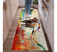 Alfombra de corredor de caballos, diseño artístico contemporáneo, con cintas coloridas, para verano, multicolor, de pelo bajo, rectangular, para el piso, para cocina, entrada, mesita de noche