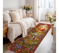Alfombra de corredor de ciervo, rústica, con flores de baño de pájaros, color naranja otoño, antideslizante, para interiores, no se desprende, para cocina, entrada, lavandería, decoración de mesita de