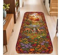 Alfombra de corredor de ciervo, rústica, elegante, flores de baño de pájaros, color naranja otoño, esponja de pelo bajo, estética, rectangular, alfombra de suelo para el hogar, cocina, pasillo