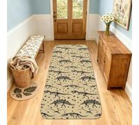 Alfombra de corredor de dinosaurio, huellas juguetonas, fósiles, aventura, beige, antideslizante, suave, rectangular, resistente a las manchas, para cocina, entrada, lavandería, decoración de mesita
