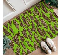 Alfombra de corredor de dinosaurios, diseño de dibujos animados juguetones con plantas fósiles primaverales, color verde, antideslizante, alfombra rectangular con detalles para cocina, mesita de noche