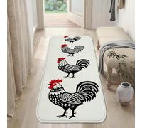Alfombra de corredor de gallo, estilo rústico de cola de plumas, color negro, antideslizante, resistente a la decoloración, estética para el hogar, cocina, lavandería, puerta, entrada, decoración de 2