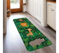 Alfombra de corredor de león, diseño de jirafa juguetona de la selva N/A, verde, antideslizante, suave, rectangular, resistente a las manchas, para cocina, entrada, mesita de noche, puerta, pasillo