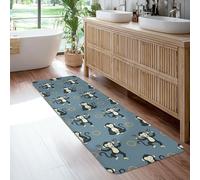 Alfombra de corredor de mono, platillos de dibujos animados juguetones, sin esponja azul de pelo bajo, alfombra rectangular suave resistente a las manchas para cocina, entrada, mesita de noche