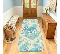 Alfombra de corredor de pulpo, naturaleza marina, algas marinas, color azul, antideslizante, estética, rectangular, para el hogar, cocina, puerta, entrada, mesita de noche, decoración de 2 x 6 pies
