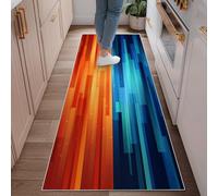 Alfombra de corredor de rayas, moderna y contemporánea, bloques de otoño, naranja, de pelo bajo, resistente a la decoloración, estética del hogar para cocina, entrada, lavandería, pasillo, decoración