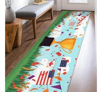 Alfombra de corredor de trofeo con banderas festivas para celebración, confeti, color verde de verano, de pelo bajo, rectangular, para decoración de cocina, entrada, mesita de noche, lavandería, 2 x 8
