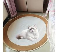 Alfombra de Cuerda de algodón para Gatos, Suave y Elegante complemento para el hogar, Alfombra Redonda Lavable, Vintage, Reversible, Tejida con borlas, fácil de Limpiar, Varios ta White + Coffee 60cm