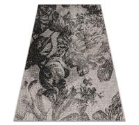 Alfombra de cuerda sisal FLOORLUX 20491 Flores plateado/negro 80x150 cm