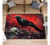 Alfombra de cuervo de 160 x 230 pulgadas, alfombras de esqueleto para habitación de niños, alfombras de área de terror rojo sangre para dormitorio, alfombra antideslizante de pelo bajo para sala de