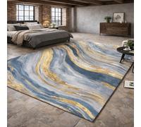 Alfombra de decoración, diseños abstractos modernos amarillos, azules, grises y blancos, 120 x 160 cm, sala de estar, dormitorio, diseño moderno, comedor, cocina, sofá, Rug for Living Room