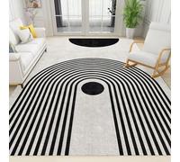 Alfombra de dibujo geométrico en blanco y negro Boho de mediados del siglo, 120 x 170 cm Alfombra con respaldo de goma antideslizante, Felpudo interior - para decoración de suelo de dormitorio de