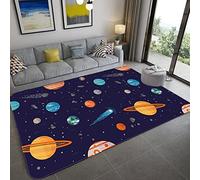 Alfombra de Dibujos Animados Espacio Universo Planeta Franela Alfombrilla Para Niños Niñas Dormitorio Junto a la Cama Cohete Nave Espacial Astronauta Juego Gatear Grande Rug (Color 1,140x200 cm)