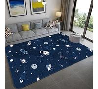Alfombra de Dibujos Animados Espacio Universo Planeta Franela Alfombrilla Para Niños Niñas Dormitorio Junto a la Cama Cohete Nave Espacial Astronauta Juego Gatear Grande Rug (Color 2,100x150 cm)