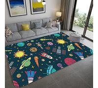Alfombra de Dibujos Animados Espacio Universo Planeta Franela Alfombrilla Para Niños Niñas Dormitorio Junto a la Cama Cohete Nave Espacial Astronauta Juego Gatear Grande Rug (Color 3,80x120 cm)
