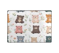 Alfombra de dormitorio de 4 x 5 pies, lavable a máquina, para sala de estar, dormitorio, comedor, granja, guardería, oficina en casa (4 x 5 pies, natural), diseño de oso dulce de dibujos animados