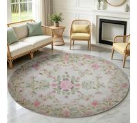Alfombra de dormitorio infantil redonda redonda de 100 cm, flores románticas, alfombra de suelo, decoración antideslizante, suave para salón, cocina, mesa baja, mesita de noche, flor rosa liana