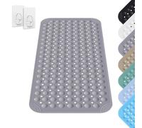 Alfombra de Ducha, 40 x 80 cm Esterilla de Ducha Cuadrada Lavable a Máquina con Ventosa, Esterilla de Ducha de PVC Antideslizante, Esterilla de Masaje Antideslizante para Ducha, Gris