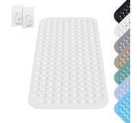 Alfombra de Ducha, 40 x 80 cm Esterilla de Ducha Cuadrada Lavable a Máquina con Ventosa, Esterilla de Ducha de PVC Antideslizante, Esterilla de Masaje Antideslizante para Ducha, Blanco