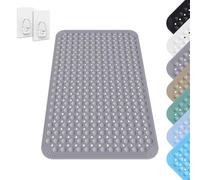 Alfombra de Ducha, 60 x 90 cm Esterilla de Ducha Cuadrada Lavable a Máquina con Ventosa, Esterilla de Ducha de PVC Antideslizante, Esterilla de Masaje Antideslizante, incluye 2 Ganchos, Gris