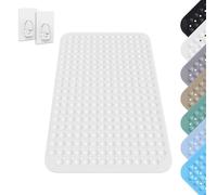 Alfombra de Ducha, 60 x 90 cm Esterilla de Ducha Cuadrada Lavable a Máquina con Ventosa, Esterilla de Ducha de PVC Antideslizante, Esterilla de Masaje Antideslizante, incluye 2 Ganchos, Blanco